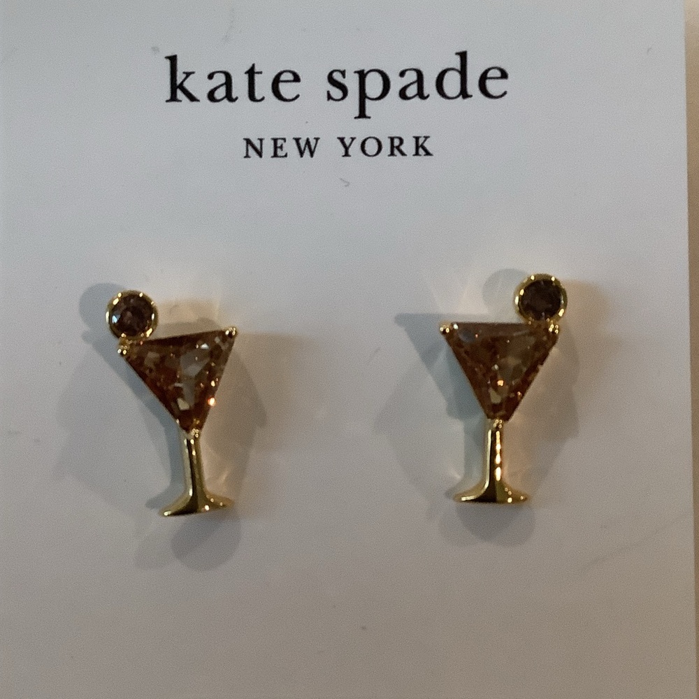 Kate Spade Gold Tone Martini Glass Stud Earrings, Brand New